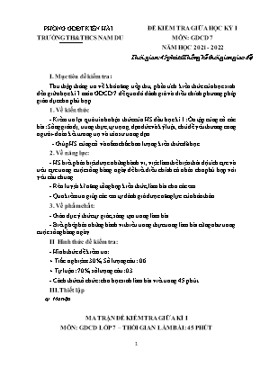 Đề kiểm tra giữa học kỳ 1 môn Giáo dục công dân Lớp 7 - Năm học 2021-2022